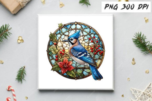 Download Blue Jay Christmas Stained Glass Clipart - Christmas Collection