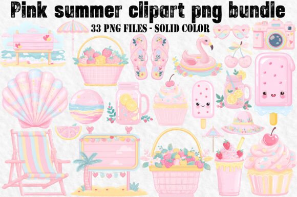 Download Pink Summer Clipart Png Bundle - Pink summer Collection