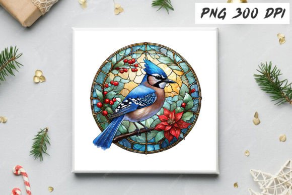 Download Blue Jay Christmas Stained Glass Clipart - Christmas Collection