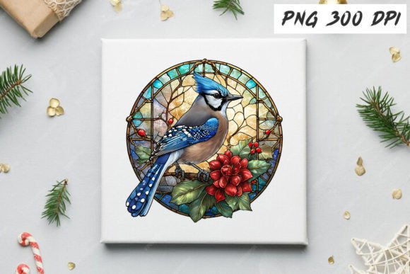 Download Blue Jay Christmas Stained Glass - Christmas Collection