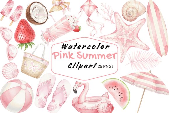 Download Watercolor Pink Summer Beach Clipart - Pink summer Collection