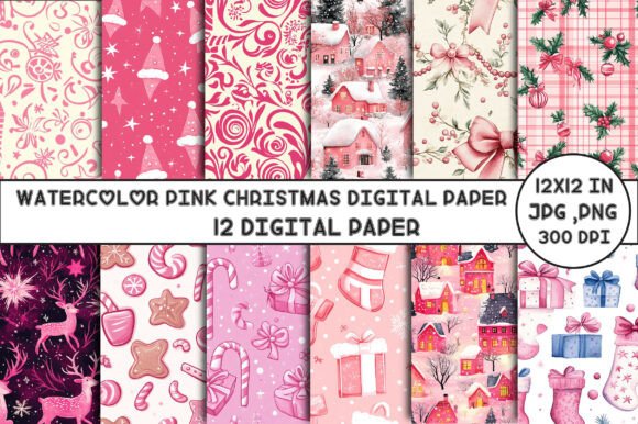 Download Watercolor Pink Christmas Digital Paper - Christmas Collection