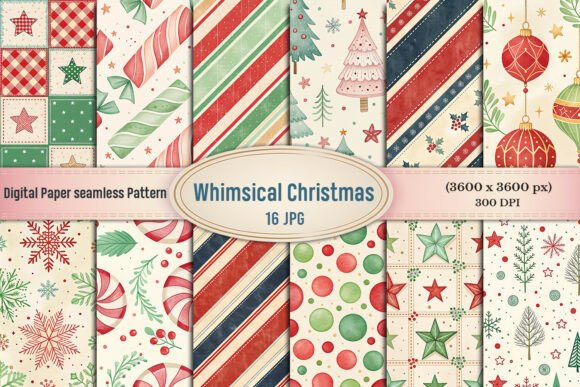 Download Whimsical Christmas Digital Paper Bundle - Christmas Collection