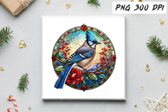 Download Blue Jay Christmas Stained Glass Clipart - Christmas Collection