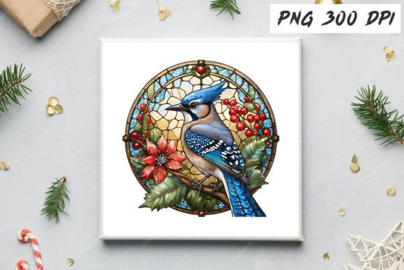 Download Blue Jay Christmas Stained Glass Clipart - Christmas Collection