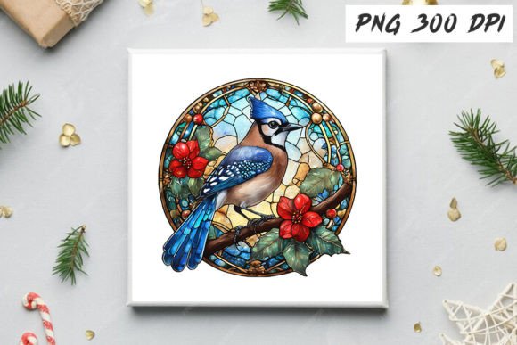 Download Blue Jay Christmas Stained Glass Clipart - Christmas Collection