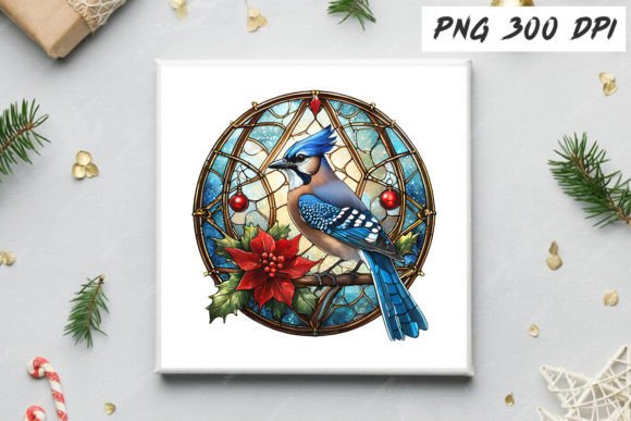 Download Blue Jay Christmas Stained Glass Clipart - Christmas Collection