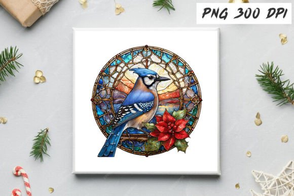Download Blue Jay Christmas Stained Glass Clipart - Christmas Collection