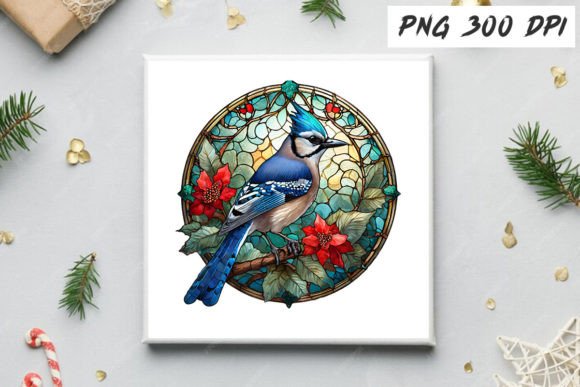 Download Blue Jay Christmas Stained Glass Clipart - Christmas Collection